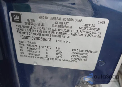 2006 Chevrolet Trailblazer Ls from USA, damaged, VIN 1GNDT13S962336598